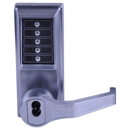 Dormakaba Mortise Combination Lever Lock, Key Override, Passage, Lockout, Less Core, Satin Chrome LR8146M-26D-41